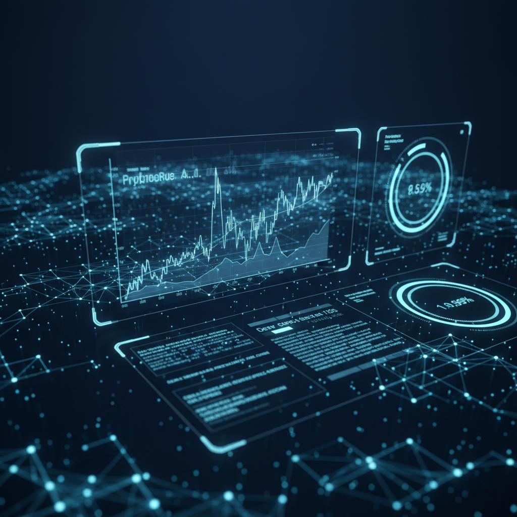 Holographic blockchain network nodes and cryptocurrency market data visualization